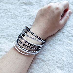 Elegant Black and Silver Bangle Set